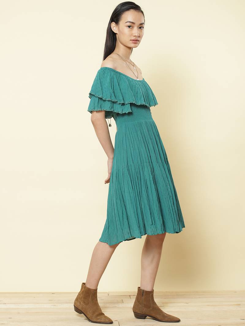 Off Shoulder Half Sleeves Solid Short Dress