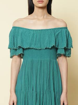 Off Shoulder Half Sleeves Solid Short Dress 4
