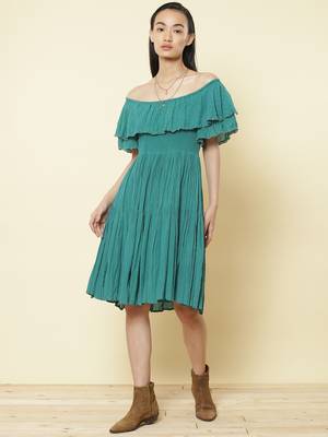 Off Shoulder Half Sleeves Solid Short Dress 1