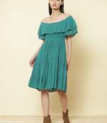 Off Shoulder Half Sleeves Solid Short Dress