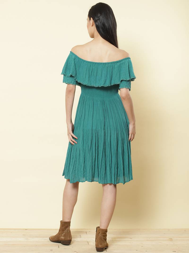 Off Shoulder Half Sleeves Solid Short Dress
