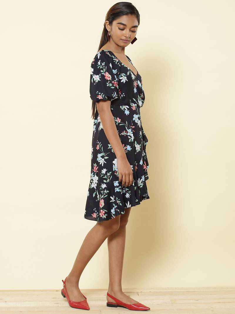 Sweetheart Neck Half Sleeves Printed Short Top