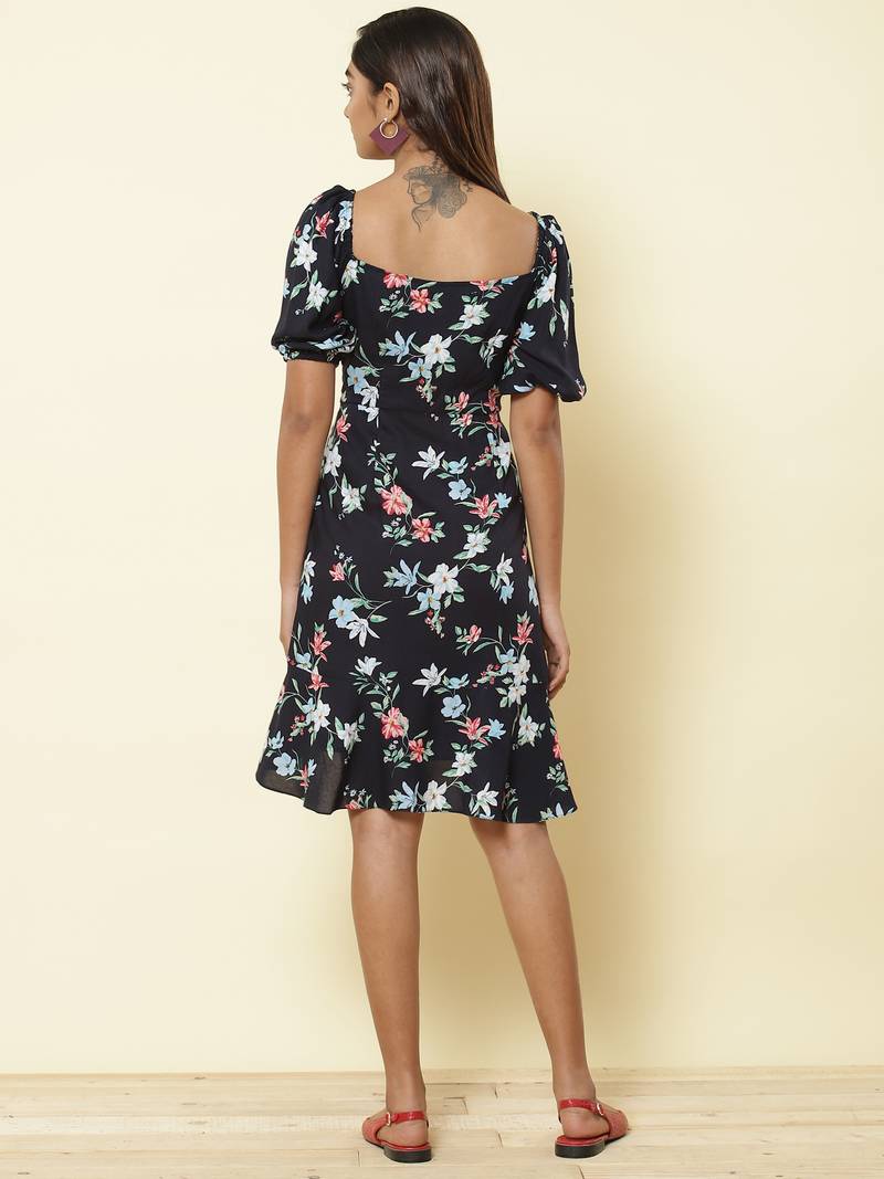 Sweetheart Neck Half Sleeves Printed Short Top