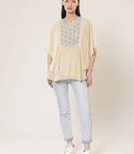 Round Neck Full Seeves Embroidered Solid Short Top