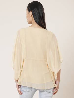Round Neck Full Seeves Embroidered Solid Short Top 6