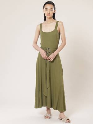 Strappy Solid Long Dress 1