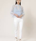 Band Neck Full Sleeves Solid Short Top