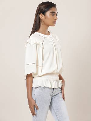 Round Neck Half Sleeves Solid Short Top 3