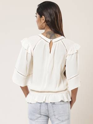 Round Neck Half Sleeves Solid Short Top 4