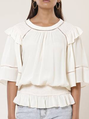 Round Neck Half Sleeves Solid Short Top 5