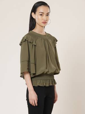 Round Neck Half Sleeves Solid Short Top 4