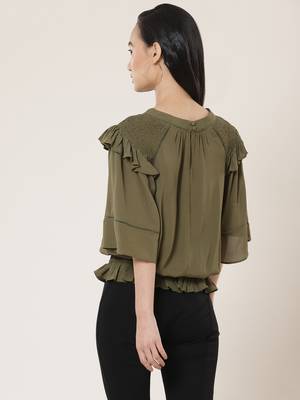 Round Neck Half Sleeves Solid Short Top 5