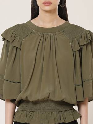Round Neck Half Sleeves Solid Short Top 6