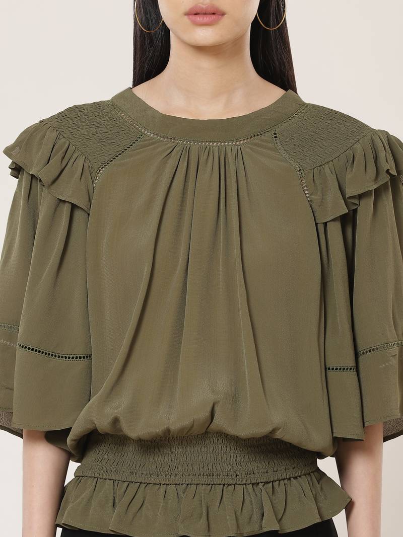 Round Neck Half Sleeves Solid Short Top