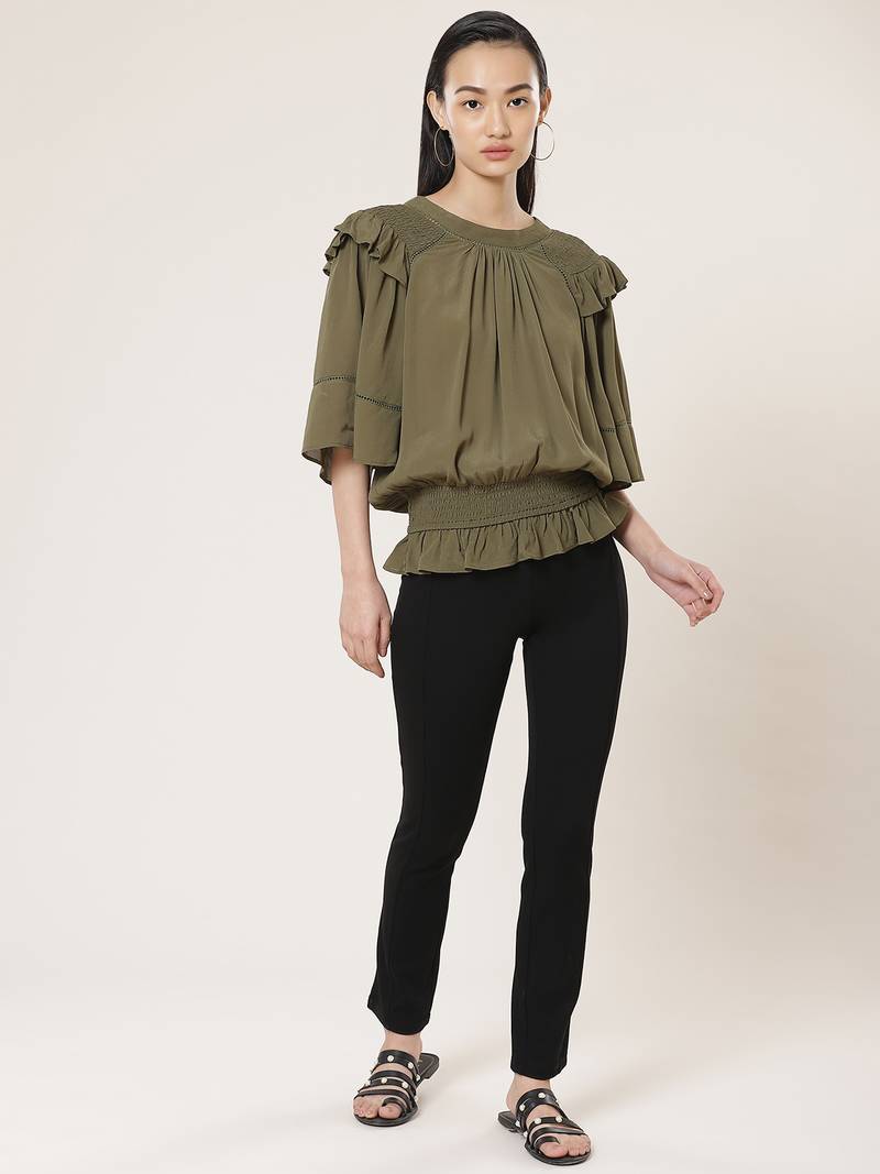 Round Neck Half Sleeves Solid Short Top