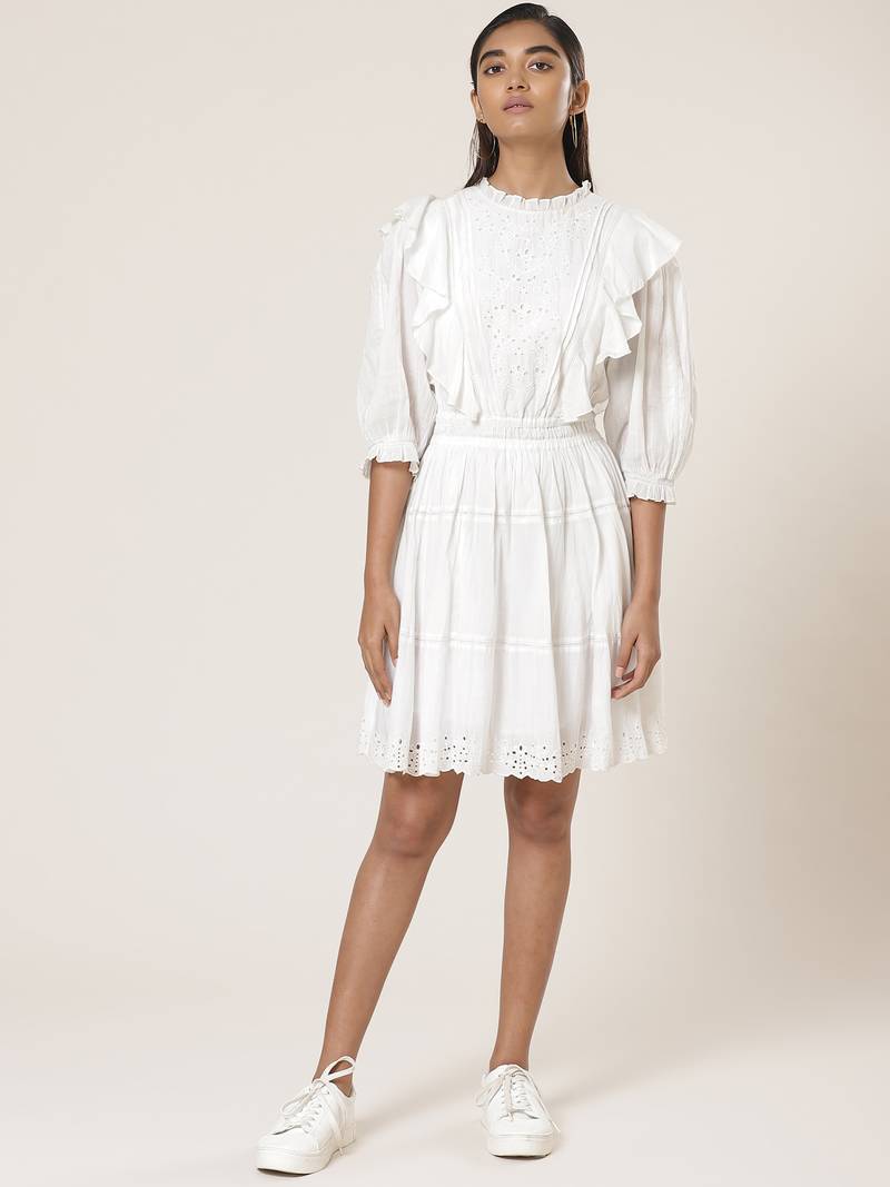 Round Neck Half Sleeves Solid Short Dress