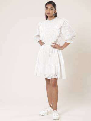 Round Neck Half Sleeves Solid Short Dress 2