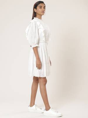 Round Neck Half Sleeves Solid Short Dress 3