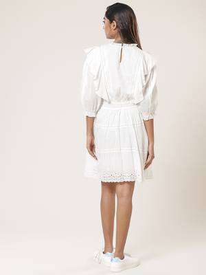 Round Neck Half Sleeves Solid Short Dress 5