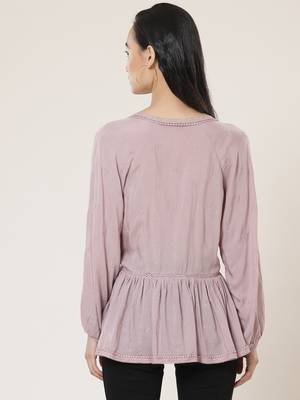 V Neck Full Sleeves Embroidered Short Top 5