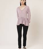 V Neck Full Sleeves Embroidered Short Top