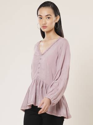 V Neck Full Sleeves Embroidered Short Top 6