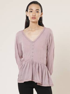 V Neck Full Sleeves Embroidered Short Top 7