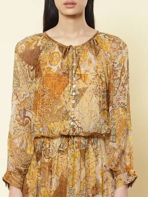 Gold & Brown Printed Maxi Dress 2