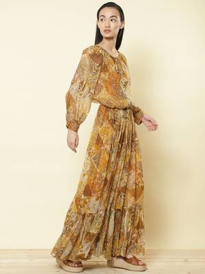 Gold & Brown Printed Maxi Dress 1