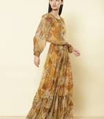 Gold & Brown Printed Maxi Dress
