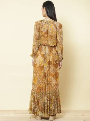 Gold & Brown Printed Maxi Dress 5