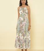 Halter Neck Printed Long Dress by LABEL