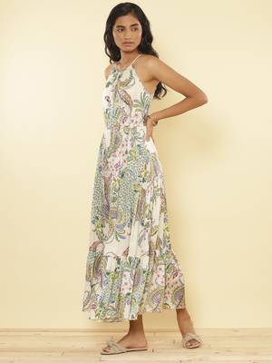Halter Neck Printed Long Dress by LABEL 2