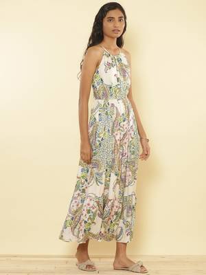 Halter Neck Printed Long Dress by LABEL 3