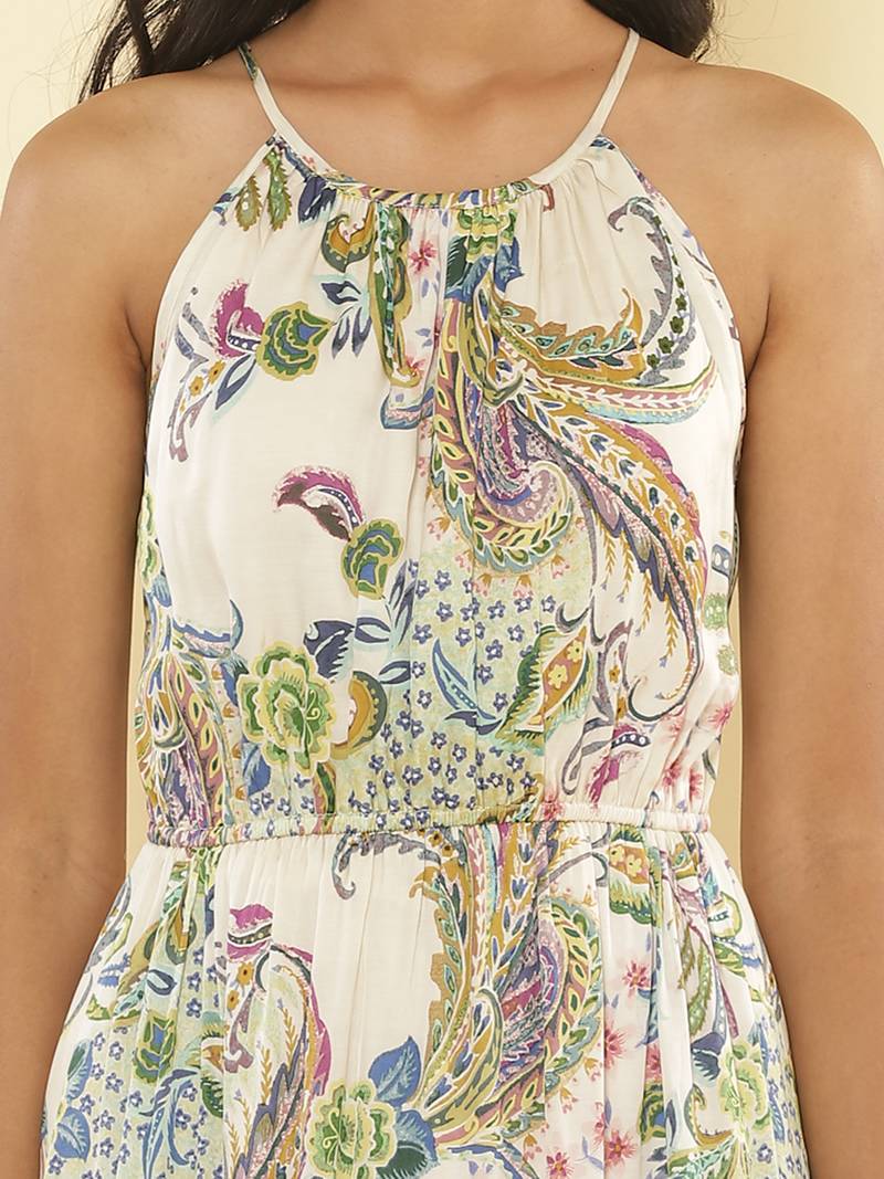 Halter Neck Printed Long Dress by LABEL