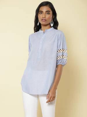 Mandrain Collar Half Sleeves Printed Shirt 2