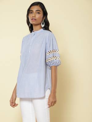 Mandrain Collar Half Sleeves Printed Shirt 3