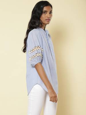 Mandrain Collar Half Sleeves Printed Shirt 4