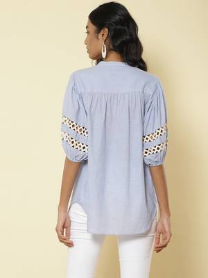 Mandrain Collar Half Sleeves Printed Shirt 5