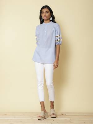 Mandrain Collar Half Sleeves Printed Shirt 6