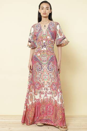 Round Neck Full Sleeves Printed Short Dress by LABEL