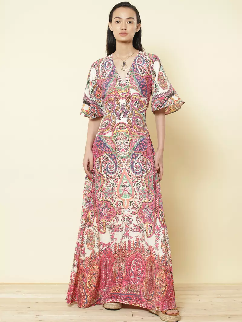Round Neck Full Sleeves Printed Short Dress