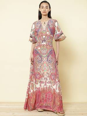 Round Neck Full Sleeves Printed Short Dress by LABEL 1