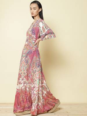 Round Neck Full Sleeves Printed Short Dress by LABEL 2