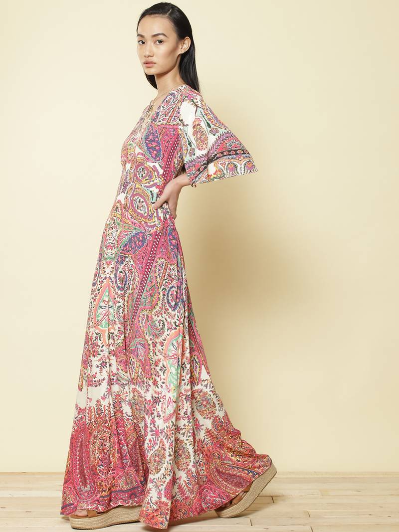 Round Neck Full Sleeves Printed Short Dress by LABEL