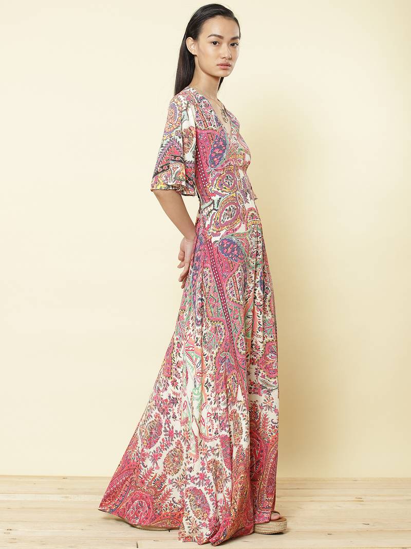 Round Neck Full Sleeves Printed Short Dress by LABEL