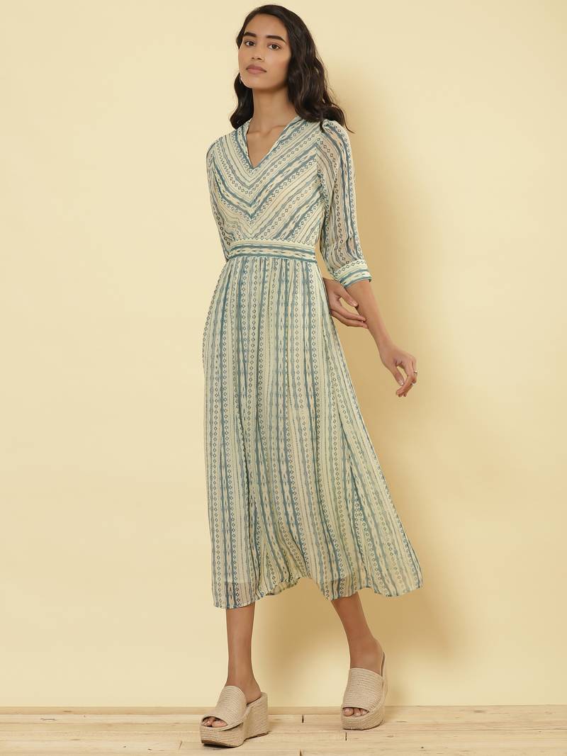 Teal Green Stripe Long Dress