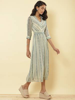 Teal Green Stripe Long Dress 3