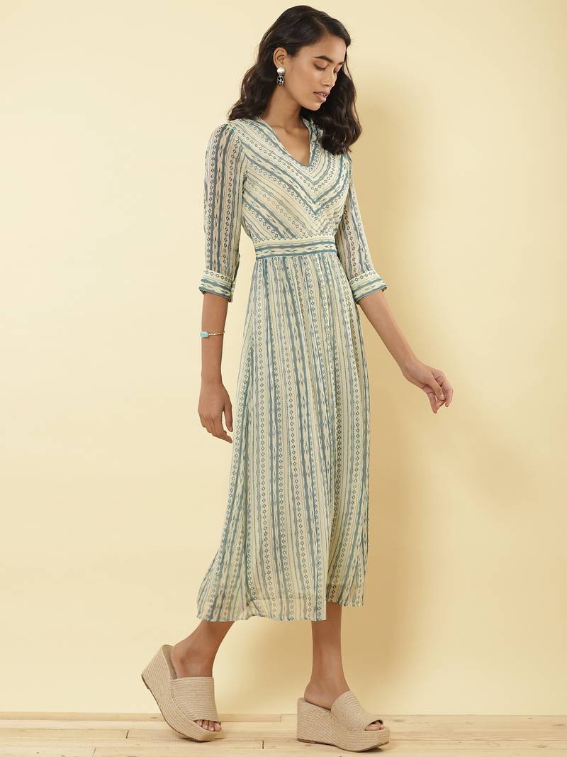 Teal Green Stripe Long Dress