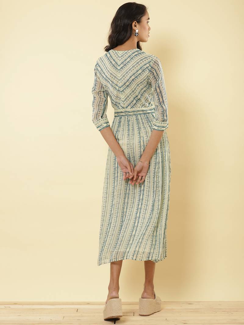 Teal Green Stripe Long Dress